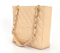 Bolsa Chanel Beige Quilted Caviar Leather Petite Shopping Tote - loja online