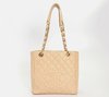 Bolsa Chanel Beige Quilted Caviar Leather Petite Shopping Tote - Paris Brechó