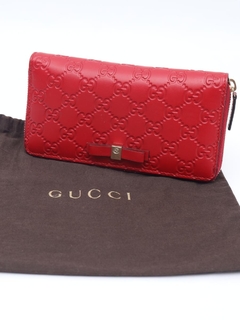Carteira Gucci Red Guccissima Bow Zip Around - loja online