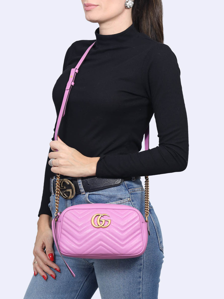 Bolsa Gucci Small GG Marmont Pink Paris Brecho