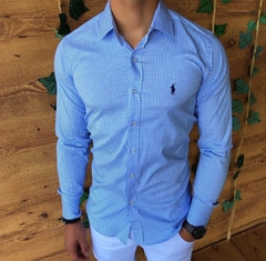 CAMISA SOCIAL RALPH LAUREN - XADREZ AZUL CLARO