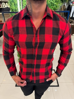 CAMISA SOCIAL RESERVA QUADRICULADA - VERMELHO COM PRETO