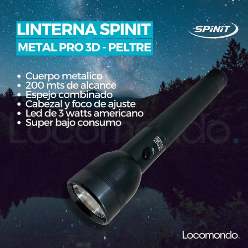 Linterna Led Cree Spinit Metal Pro 3 Pilas D Zoom Ajustable Color