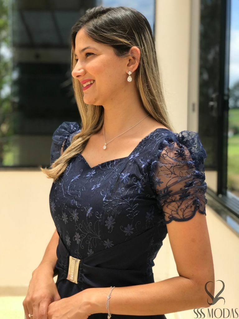 Vestido Longo com Tule Bordado para Festa - LFE