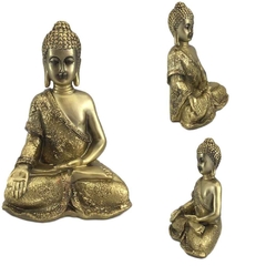 Buda sentado dourado em resina
