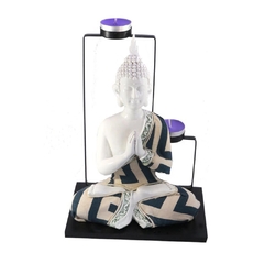 Porta Vela Buda Branco com traje em tecido geométrico