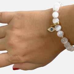 Pulseira De Pedra Natural Selenita com olho grego dourado - comprar online