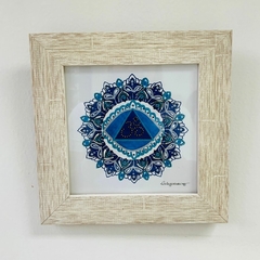 Quadro Mandala pintada à mão - Mantra EU VEJO - 6º Chakra