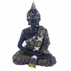 Buda meditando com detalhes em dourado envelhecido