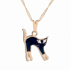 Gargantilha Gato com Strass e Resina Ouro