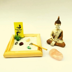Kit Zen - Jardim + Buda Tibetano + Quartzo Rosa