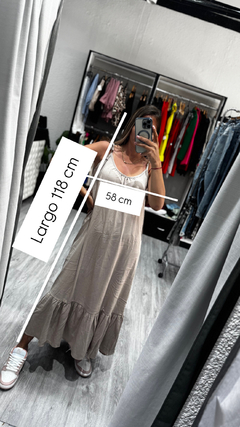 Vestido lino largo , volados - tienda online