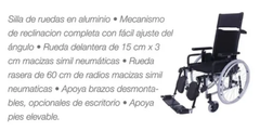 Silla De Ruedas Macizas 60/15 Reclinable Desmontable Plegable. Chasis Aluminio, Tapizados Color Negro. Asiento 46cm - comprar online