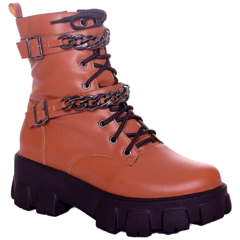 Coturno Feminino Tratorado Plataforma Corrente Bota