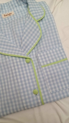Sleep Feminino Vichy Azul com Verde Lima - Sob Encomenda - Beige Homewear