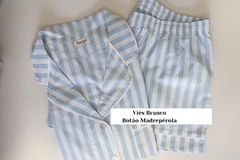 Sleep Feminino Personalizado Listrado Azul Claro - Beige Homewear