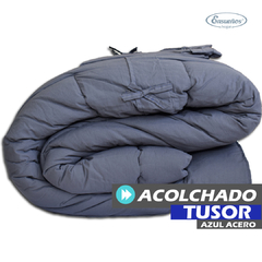 Acolchado Tusor Azul Acero King - Ensueños Hogar