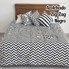 Acolchado Zig Zag Negro Gabardina 2 Plazas y 1/2