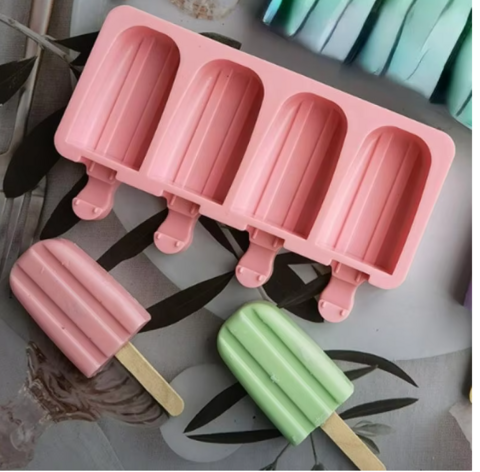 Molde Silicona 4 Paletas De Helado Rayado Acanalado