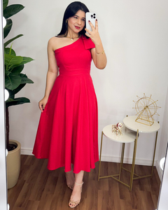 Vestido Mídi nula manga Vermelho