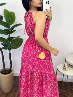 Vestido em layse Karen longo Rosa - MM Conceito