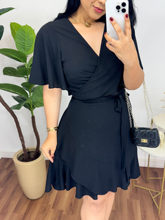 Vestido envelope viscolinho preto - MM Conceito