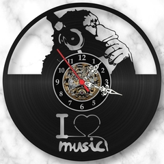Relógio Parede I Love Music Vinil Lp Decoração Retrô Vintage - comprar online