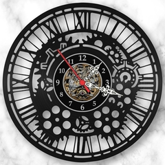 Relógio Parede Algarismos Romanos Engrenagens Vinil Lp Decor - comprar online