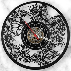 Relógio Parede Borboletas Vinil Lp Decoração Retrô Vintage
