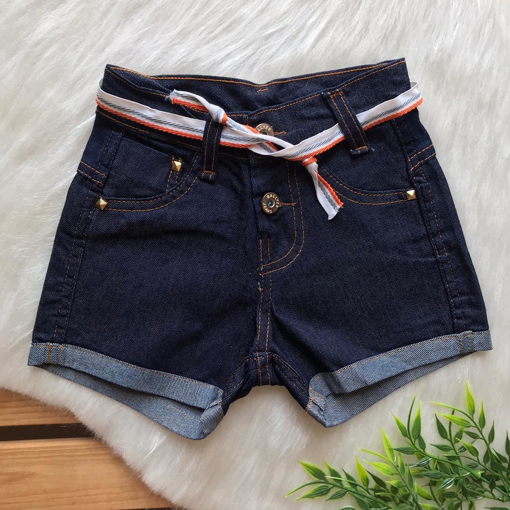 SHORT JEANS FEMININO COM CINTO DE TECIDO