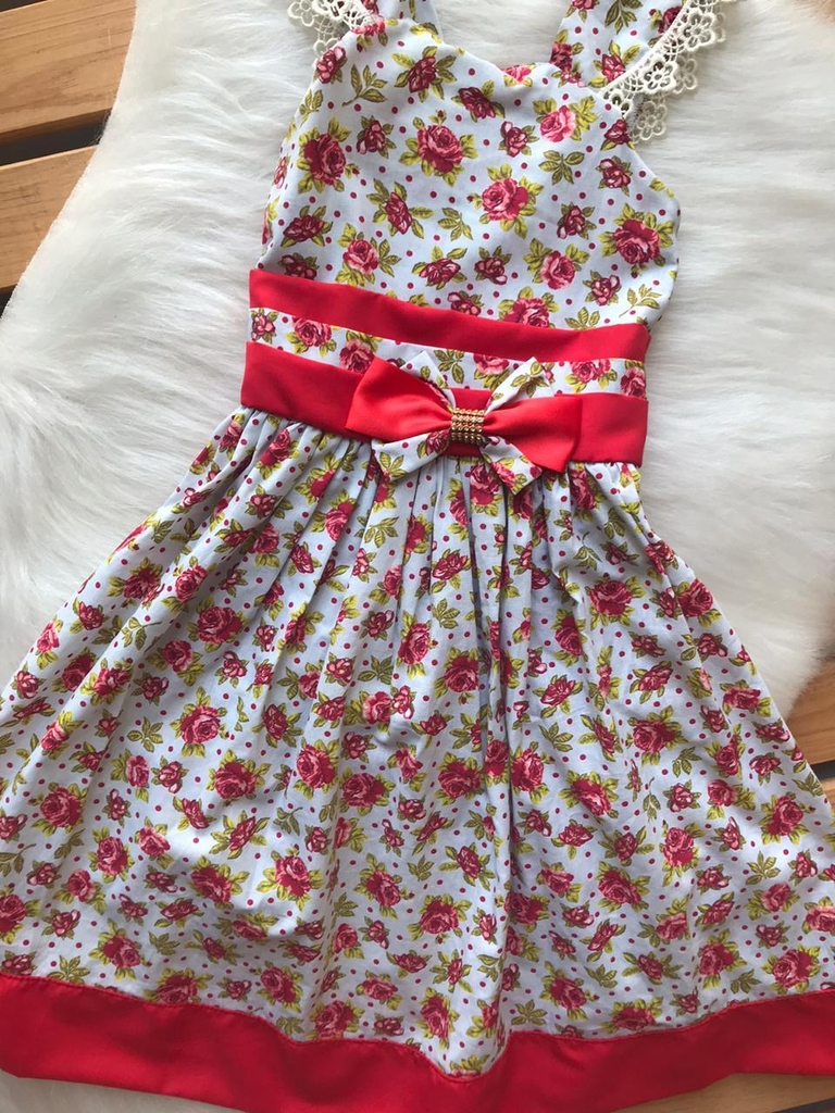 Vestido floral vermelho infantil 2025