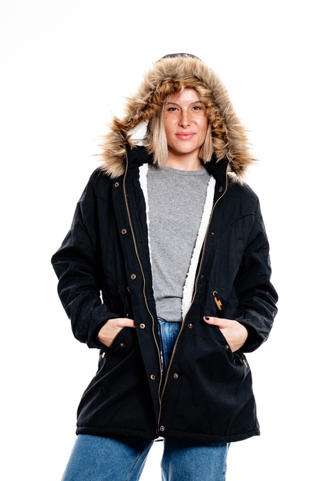 Parka Mujer con Corderito Alaska Negro 7100