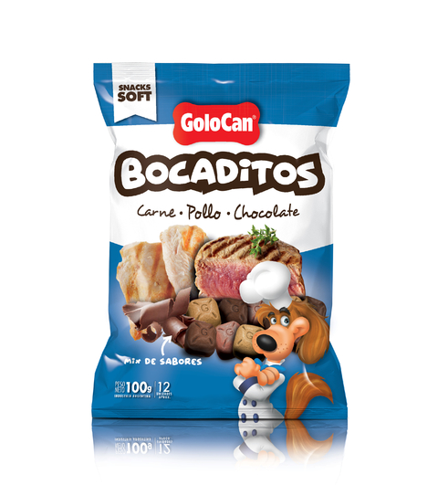 Bocaditos sabor Carne, pollo y chocolate Golocan