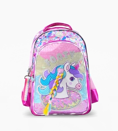 Mochila Espalda 18" C/ Luz Led! UNICORNIO TRENZA PELO TURQUEZA 1913