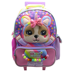 MOCHILA 918 18" CON CARRO SOFIA POM POM ROSA