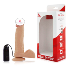 REAL PETER - PRÓTESE EM FORMATO DE PÊNIS REALÍSTICO COM ESCROTO, VENTOSA E VIBRO MULTIVELOCIDADE - 16,8 X 4,5 CM