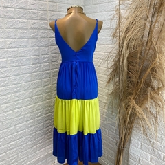 Vestido azul com listra amarela TAM: P - comprar online