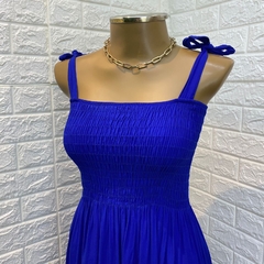 Vestido azul longo com lastex na cintura TAM: P - comprar online