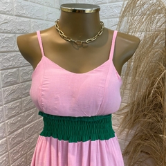 Vestido longo rosa com listras coloridas e bojo TAM: P - comprar online