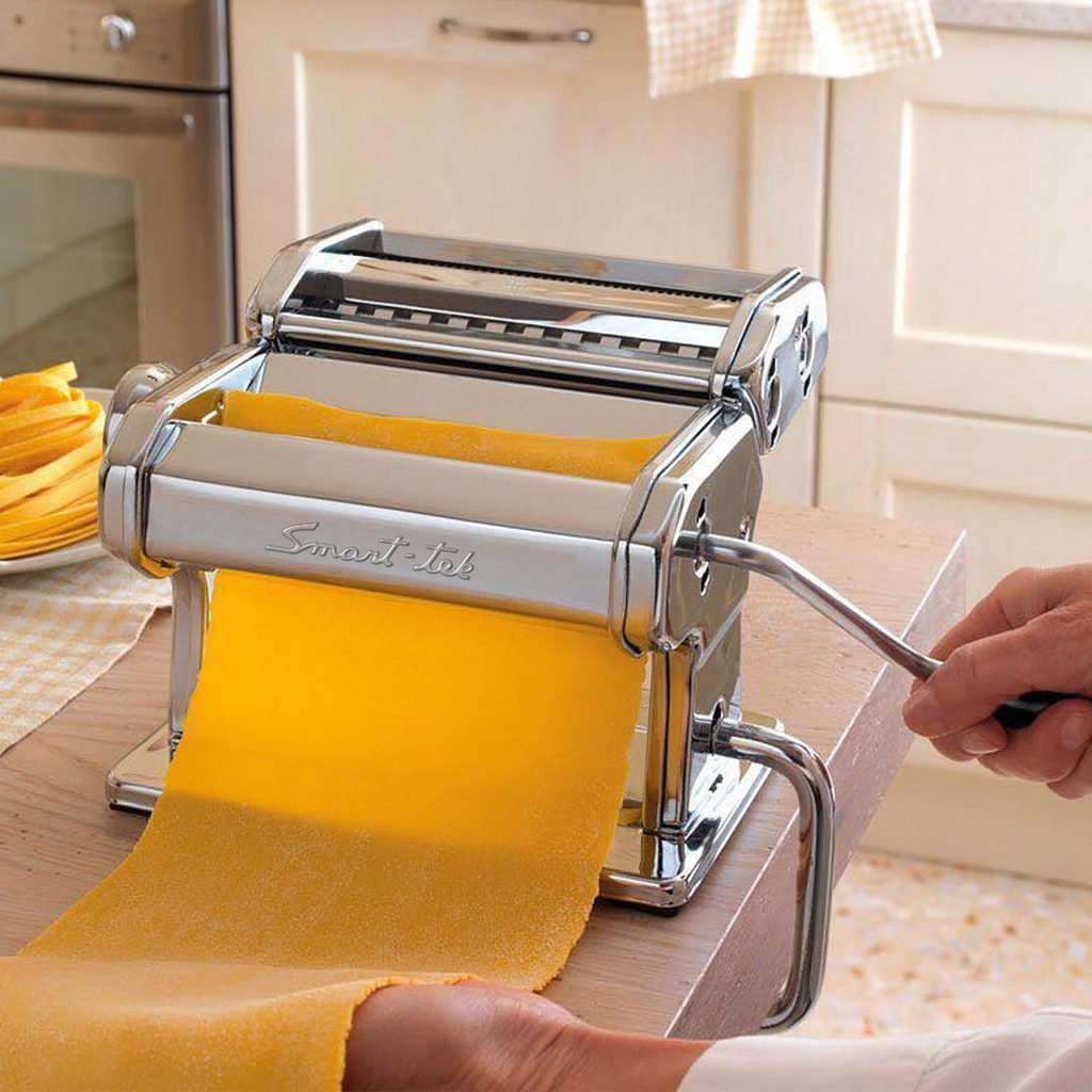  IBLIL Italia 170 - Máquina para hacer pasta – espagueti,  fettuccini, lasaña, ajustes de grosor ajustables con rodillos lavables,  incluye cortador, manivela y abrazadera, acero inoxidable de 6.693 in :  Hogar y Cocina