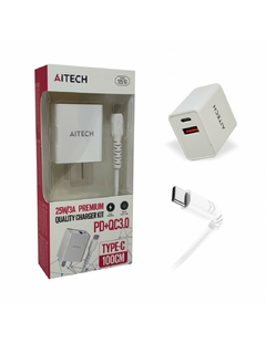 Cargador Aitech 25W/QC3.0 Con Cable Tipo C para Samsung / Mot / iPhone