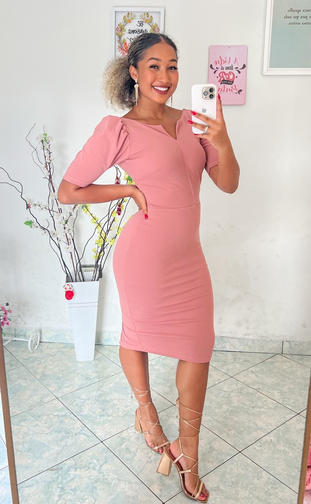 Vestido tubinho sale manga princesa