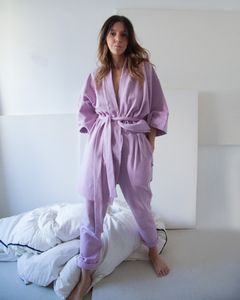 Imagem do Conjunto moletom com felpa kimono + calça pijama lilás