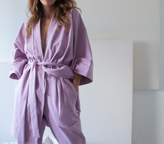 Conjunto moletom com felpa kimono + calça pijama lilás