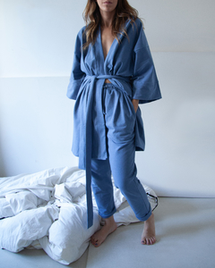 Imagem do Conjunto moletom com felpa kimono + calça pijama azul