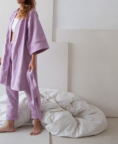 Conjunto moletom com felpa kimono + calça pijama lilás na internet