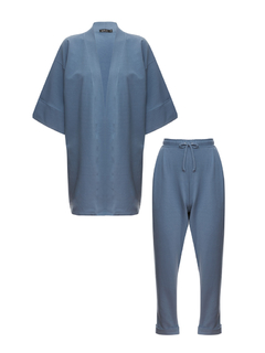Conjunto moletom com felpa kimono + calça pijama azul