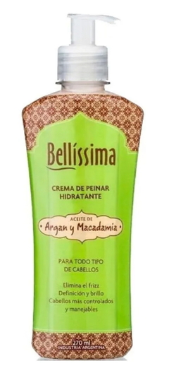 Argán y Macadamia Crema de Peinar sin Enjuague x 270 ml - Bellíssima
