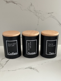 SET X 3 LATAS COFFEE NEGRAS REDONDAS