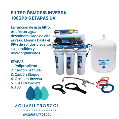 Filtro de Agua 100 GPD - Ósmosis Inversa 6 Etapas Luz Ultravioleta